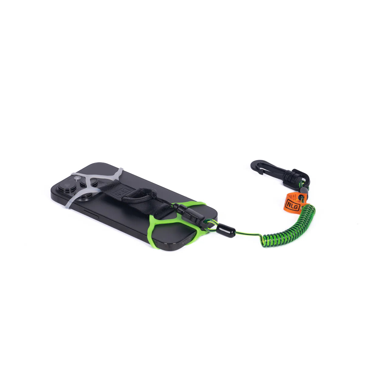 Black and green leash with a clip on a white background - imagen 2