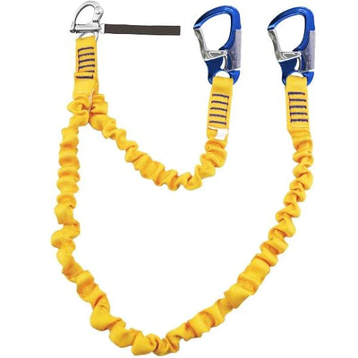 KONG Elastic Tether Correa de seguridad elástica doble de dos brazos con mosquetones dobles de aluminio de doble acción y grillete de acero inoxidable, amarillo