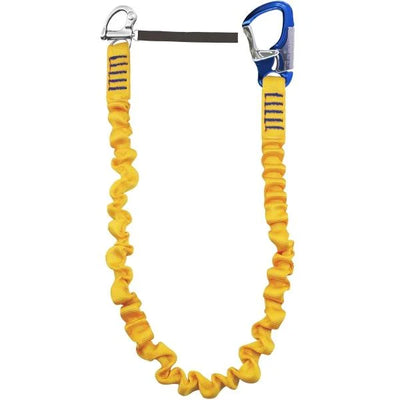 KONG Elastic Tether Correa de seguridad elástica simple con mosquetón de aluminio de doble acción y grillete de acero inoxidable, amarillo