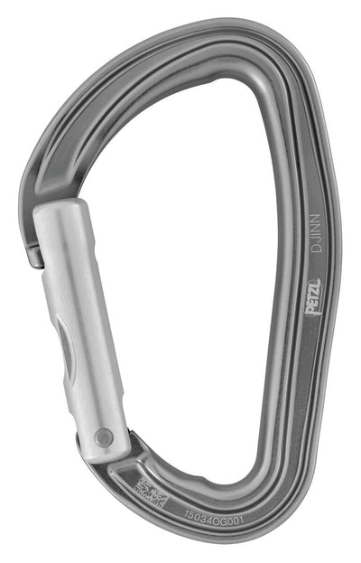 Petzl Djinn aluminum grey sport climbing carabiner with Keylock system, straight or bent gate.