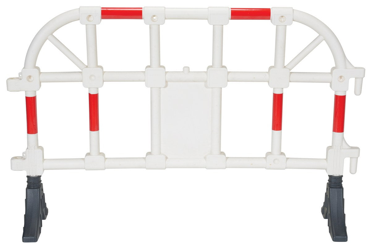 Vestil Plastic Interlocking Barrier in white, straight front view with red and white bands. - imagen 13
