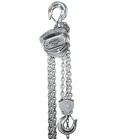 OZ Lifting Stainless Steel Chain Hoist– The Oz Lifting stainless steel chain hoist features both a stainless steel hand and load chain for a durable and non oily finish. This ceiling chain hoist is perfect for minimizing effort while moving heavy loads. The chain hoist is available with lifting capacities of 0.5 ton, 1 ton and 2 ton – Now available at MTN Shop US.