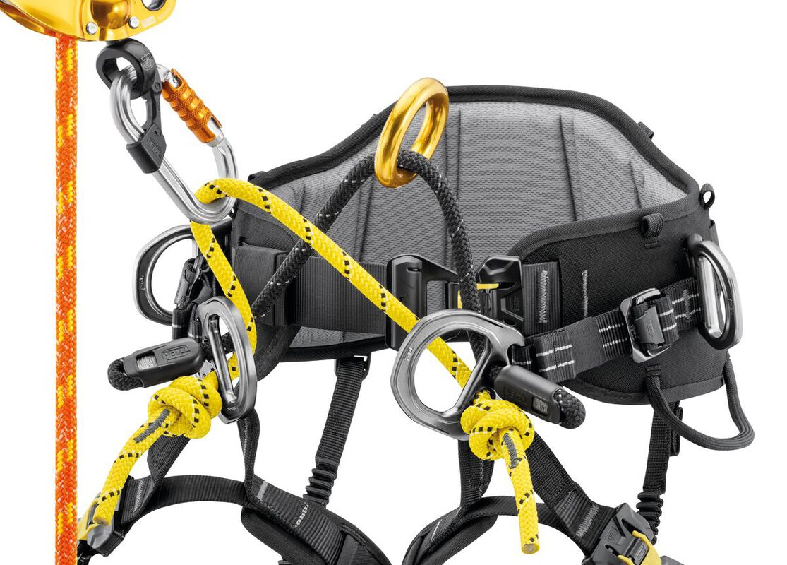 Petzl Knottable Attachment Bridge tied to the attachment points of a SEQUOIA tree care harness - imagen 3
