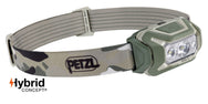 Petzl ARIA® 2 RGB headlamp, compact, rechargeable, and durable, offering 450 lumens with red, green, and blue lighting for night vision and stealth. Ideal for maintenance professionals and tradespeople.