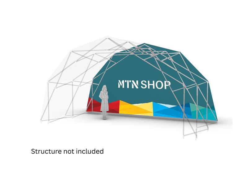 Konligo Fastival printed outside backdrop attached to event structure 3D illustration, structure not included, now available on MTN SHOP US. - imagen 3