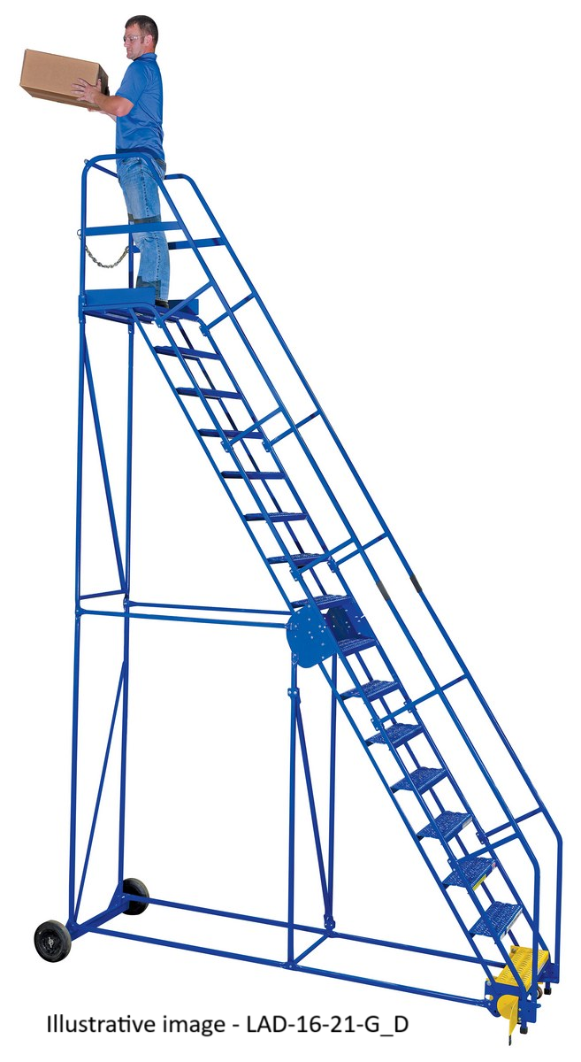 Vestil LAD-12-14-G Steel Rolling Warehouse Ladder 58 Degree 12 Grip Strut 23-9/16 In. Step Width 350 Lb. Capacity Blue - imagen 2