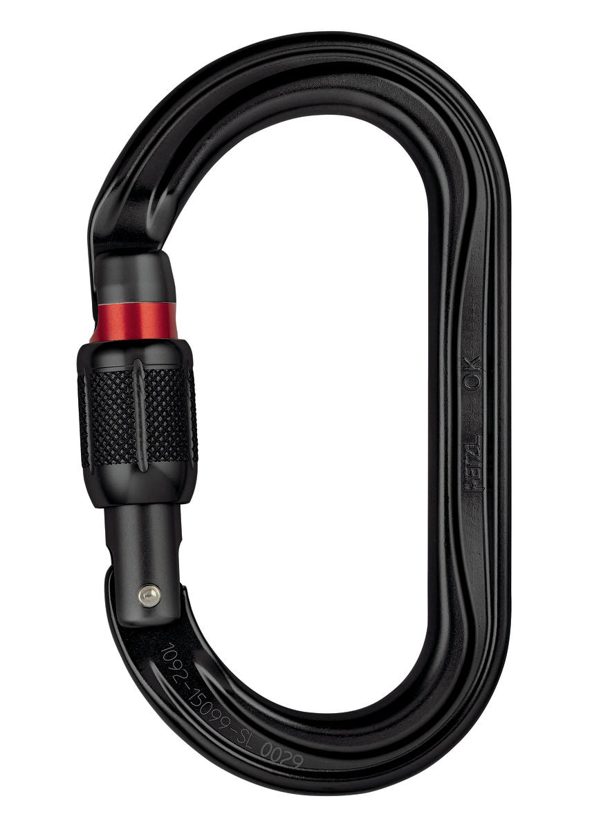 Petzl OK black oval carabiner with SCREW-LOCK system, designed for optimal loading of wide cross-section devices. - imagen 6