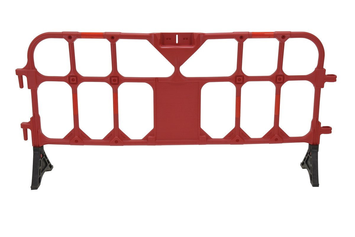 Vestil Plastic Interlocking Barrier in red, straight front view of the open slat design. - imagen 6