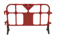 Vestil Plastic Interlocking Barrier in red, front view of the open slat panel with black base feet. - imagen 9