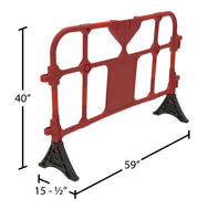 Vestil Plastic Interlocking Barrier in red with dimension callouts: 40 in. height, 59 in. length, and 15-1/2 in. base depth. - imagen 10