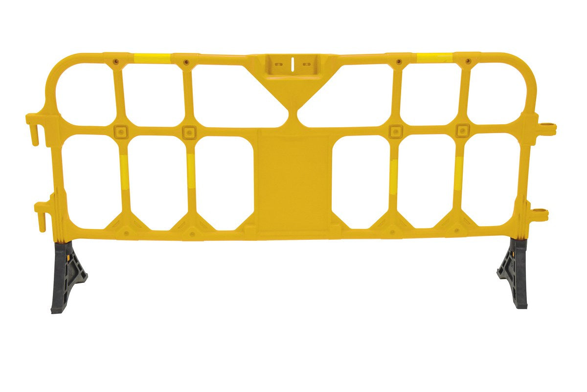 Vestil Plastic Interlocking Barrier in yellow, straight front view of the open slat design. - imagen 16