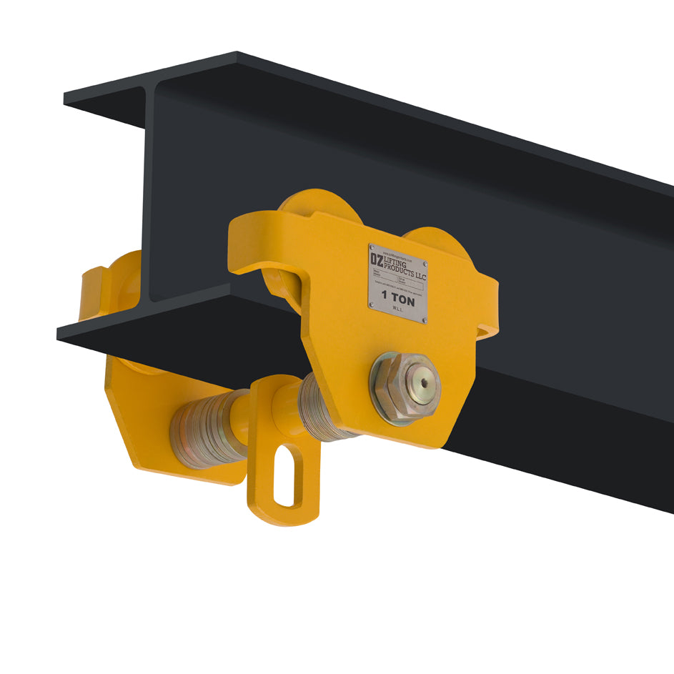OZ Lifting Push Beam Trolley– The Oz Lifting beam trolley can quickly and securely fasten onto most I-beams to support weight ranging from 0.5 ton to 10 tons. The robust trolley is fully-welded with an all-steel construction making it highly durable and dependable. The trolley has a lightweight construction and an anti-drop plate to for easy and protected operation and setup. – Now available at MTN Shop US. - imagen 4