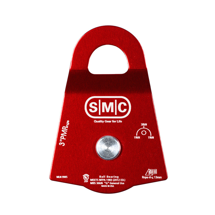 PMI SMC 3” Single Prusik Minding Pulley – NFPA– The SMC 3” Single Prusik Minding Pulley’s aluminum side plates allow for efficient operation of Prusik hitches as a belay or progress capture. 3" diameter sheave – Now available at MTN Shop US. - imagen 2